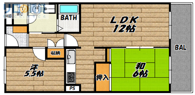 【宝塚市光明町のマンションの間取り】