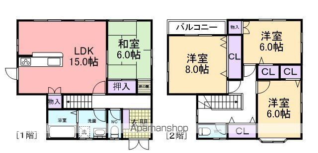 南海本線 箱作駅 徒歩20分 2階建 築30年の間取り写真