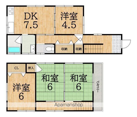 ＪＲ関西本線 大和小泉駅 徒歩24分 2階建 築34年の間取り写真