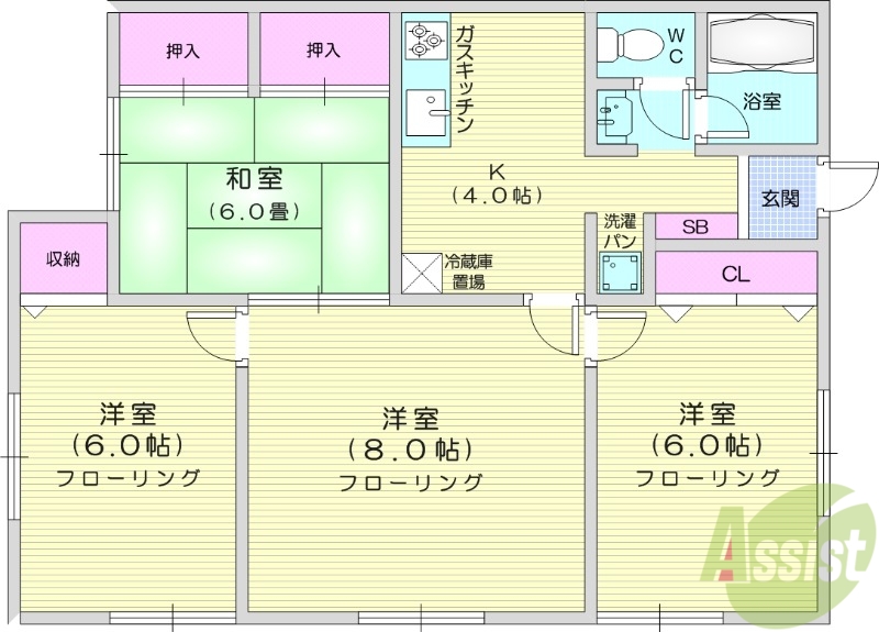 仙台市若林区土樋のアパートの間取り