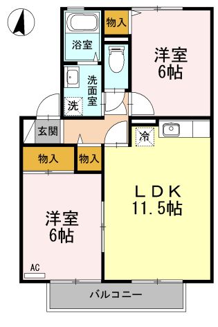 福山市高西町南のアパートの間取り