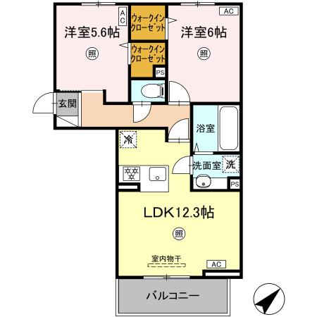 熊本市東区長嶺南のアパートの間取り