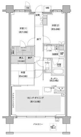 芦屋市朝日ケ丘町のマンションの間取り