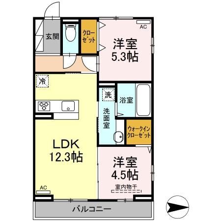 岡山県岡山市中区高屋（アパート）の賃貸物件の間取り