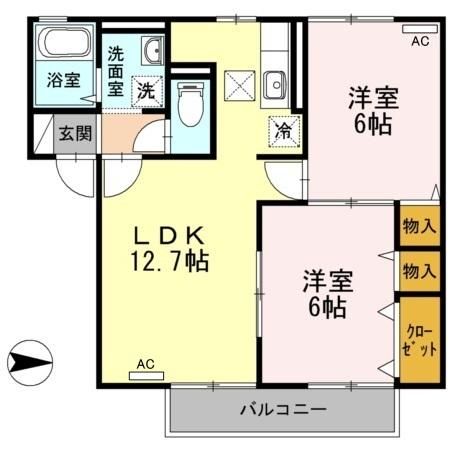 【松山市西長戸町のアパートの間取り】