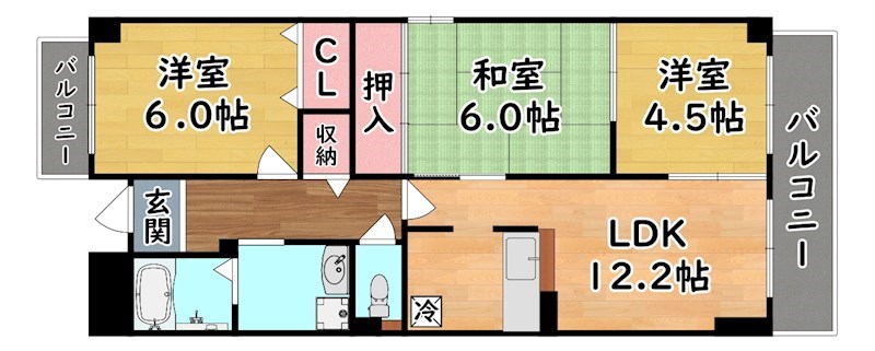 神戸市灘区新在家南町のマンションの間取り