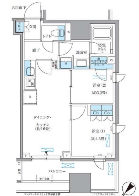 中央区東日本橋のマンションの間取り