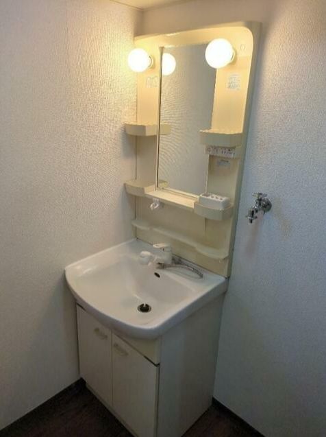 洗面設備　独立洗面台、小物を置くことができて便利です