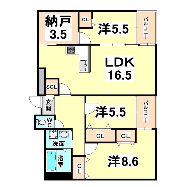 伊丹市西台のマンションの間取り