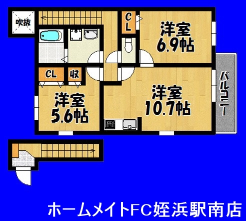 福岡市西区富士見のアパートの間取り