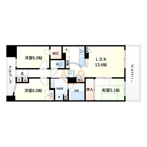 大阪市住之江区南港北のマンションの間取り