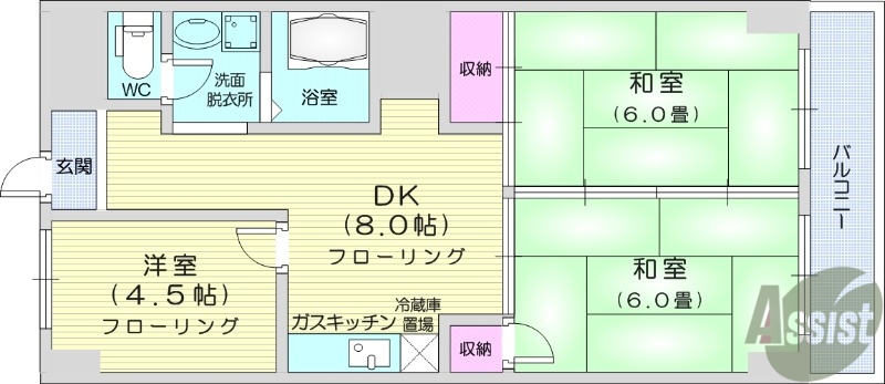 仙台市青葉区八幡のマンションの間取り