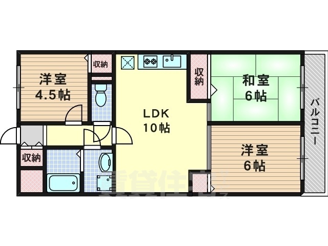 京都市西京区樫原芋峠のマンションの間取り