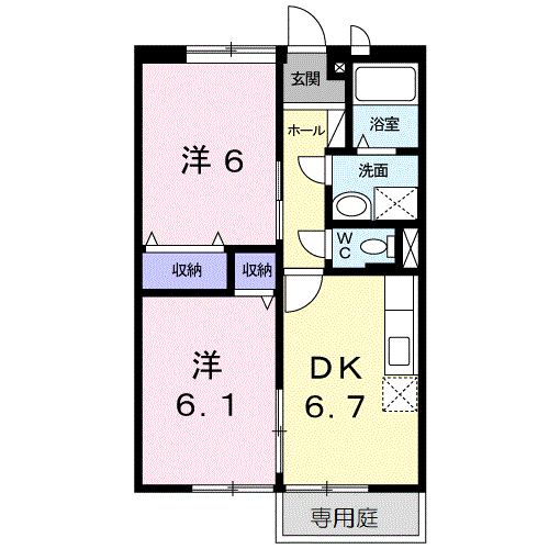 高梁市落合町阿部のアパートの間取り