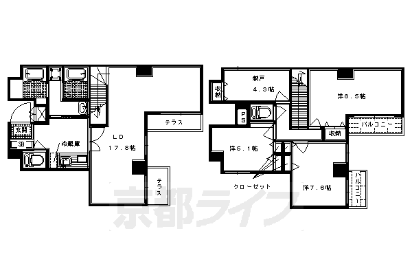 京都市下京区下鱗形町のマンションの間取り