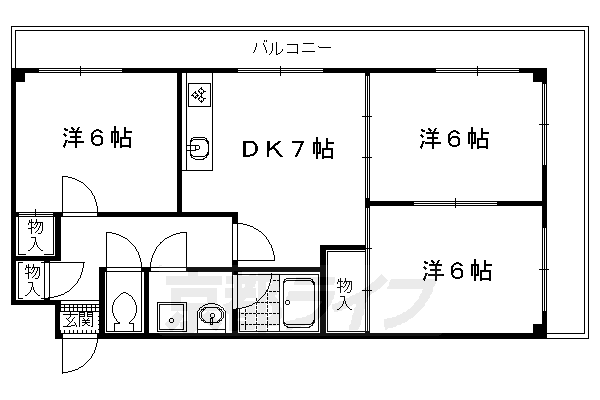 京都市左京区一乗寺払殿町のマンションの間取り