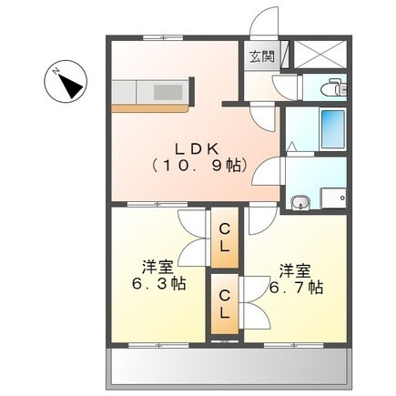 知多郡東浦町大字緒川のアパートの間取り