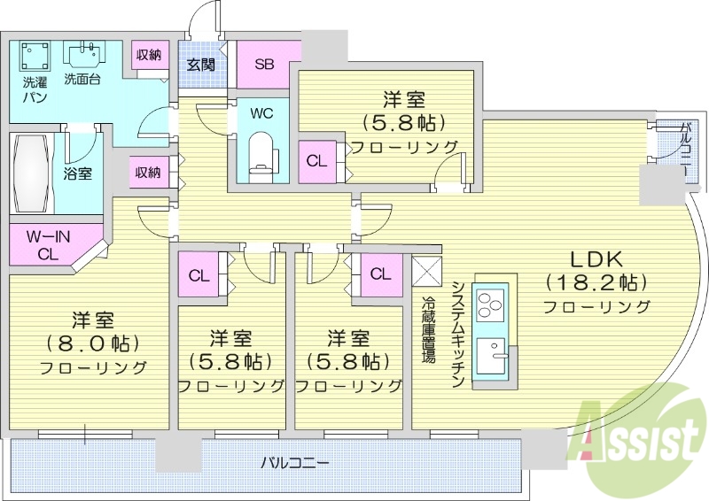 札幌市北区北八条西のマンションの間取り