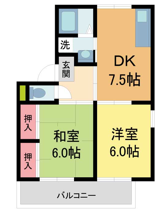 西宮市門戸岡田町のアパートの間取り