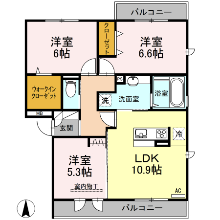 熊本市中央区水前寺のアパートの間取り