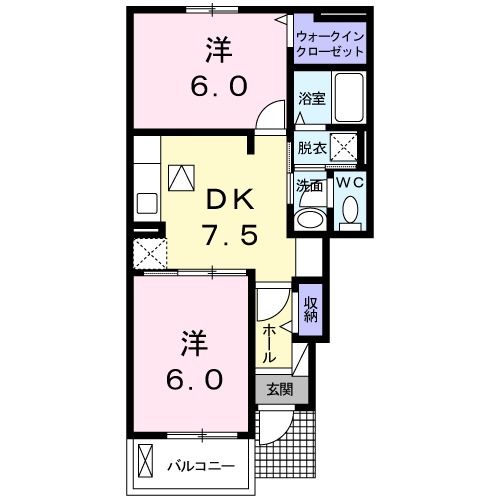 東温市田窪のアパートの間取り