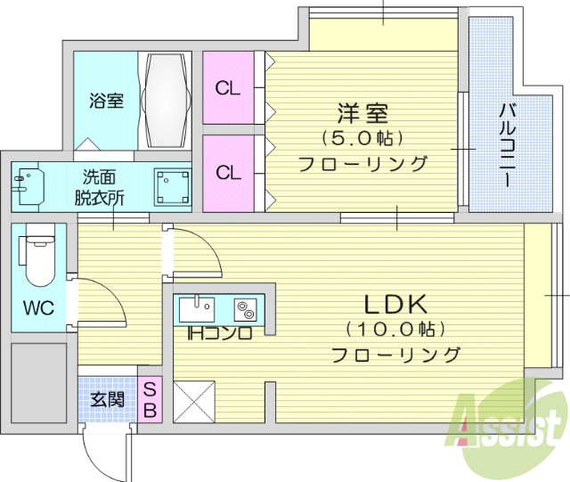 仙台市青葉区八幡のマンションの間取り