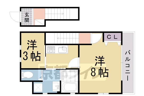 京都市北区紫竹北大門町のアパートの間取り