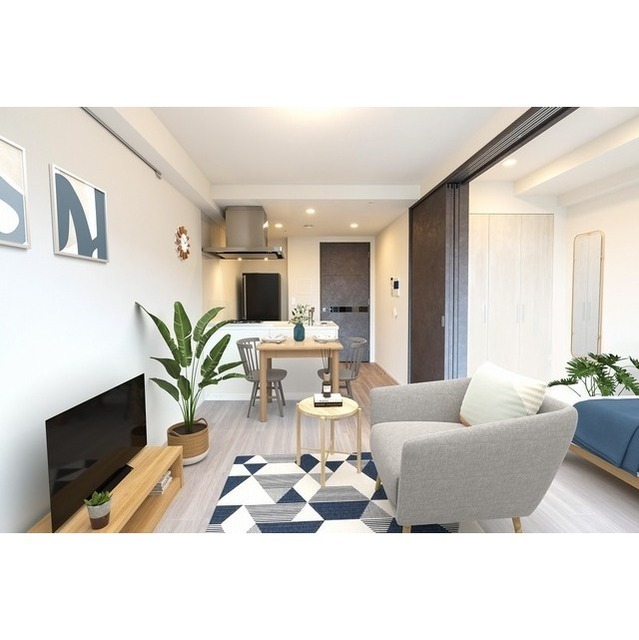 居室・リビング　家具・調度品等はＣＧ　加工です。実際の賃貸住居　には含まれま