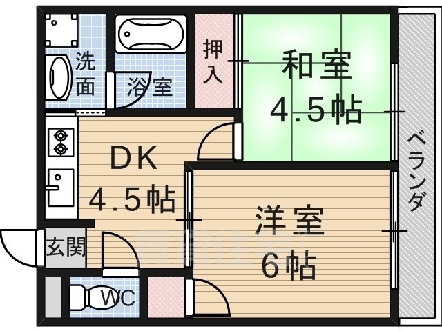 京都市伏見区深草大亀谷西久宝寺町のマンションの間取り