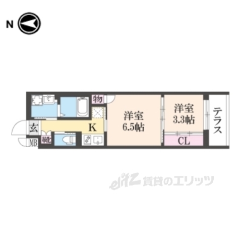 京都市上京区新桝屋町のマンションの間取り