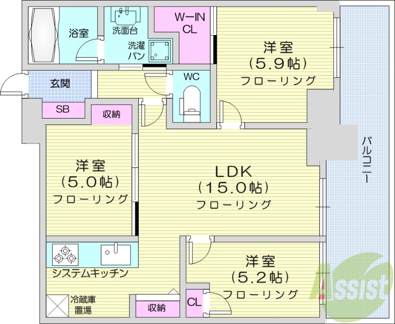 札幌市東区北五条東のマンションの間取り