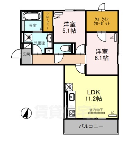 京都市伏見区羽束師古川町のアパートの間取り