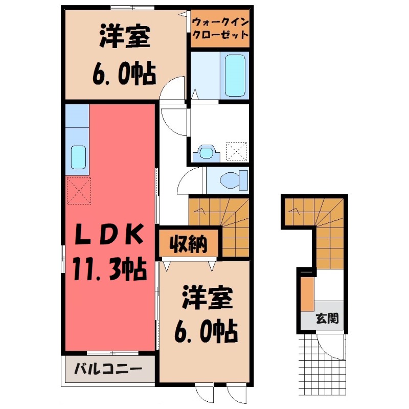 深谷市小前田のアパートの間取り