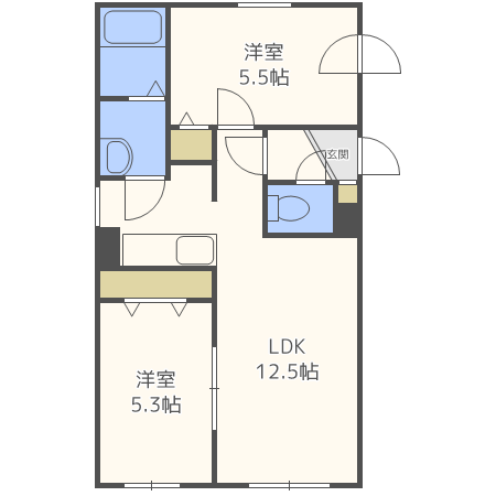 札幌市東区北四十四条東のマンションの間取り