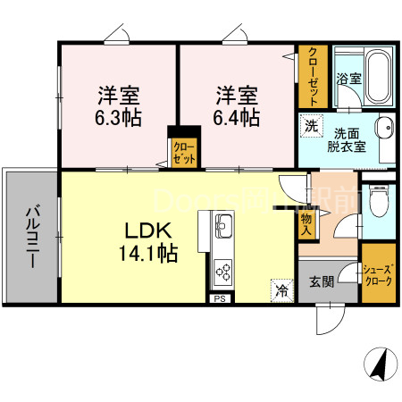 岡山市北区北長瀬表町のマンションの間取り