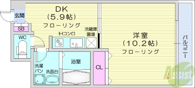 仙台市青葉区支倉町のマンションの間取り