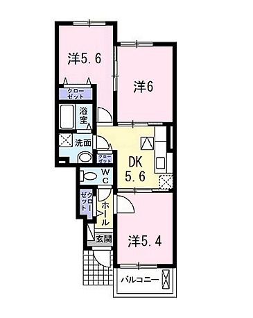 京都市左京区岩倉中町のアパートの間取り