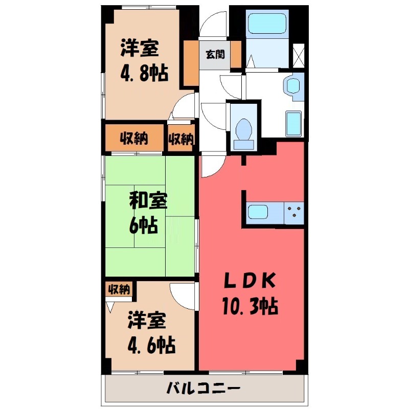 宇都宮市上大曽町のマンションの間取り