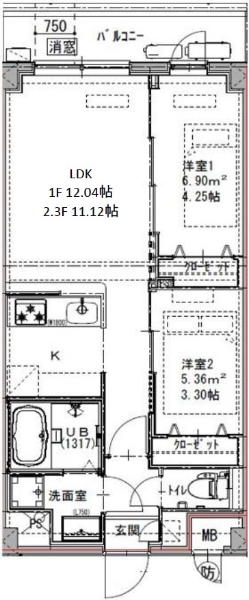 つくばエクスプレス 六町駅 徒歩9分 5階建 築1年の間取り写真