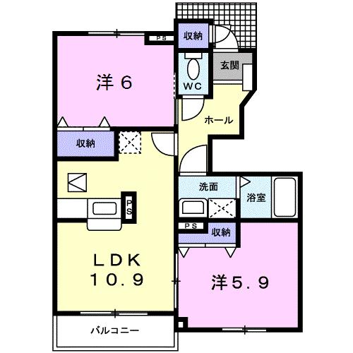 蒲郡市鹿島町のアパートの間取り