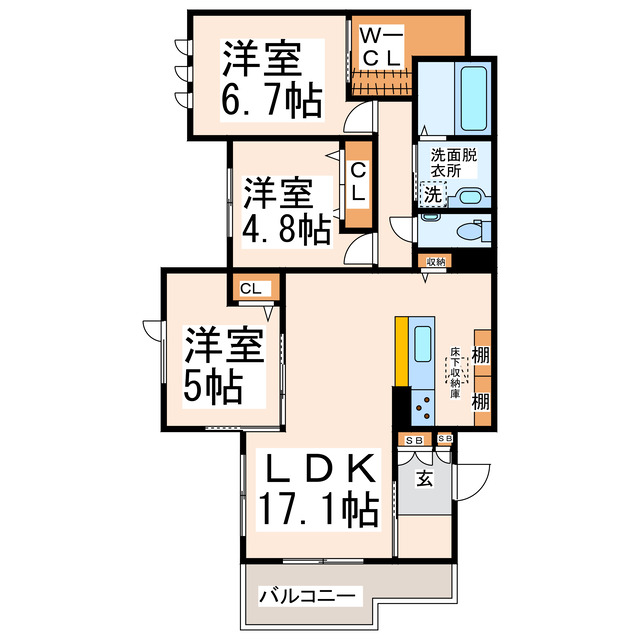 【熊本市中央区新大江のアパートの間取り】