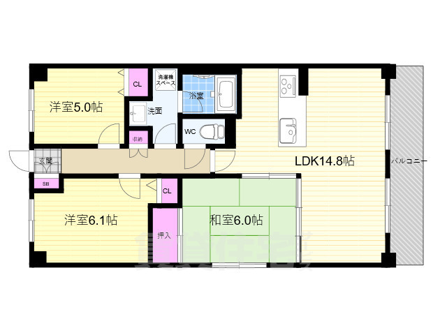 京都市北区上賀茂松本町のマンションの間取り