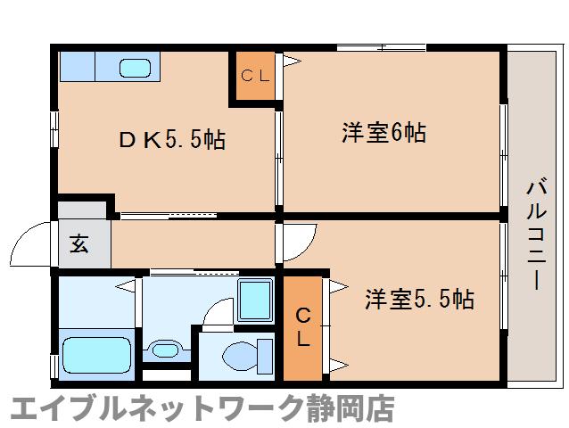 静岡市駿河区丸子のアパートの間取り