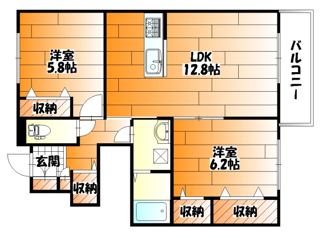 広島市安佐南区祇園のアパートの間取り