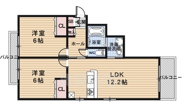 京都市右京区太秦一町芝町のアパートの間取り