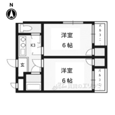 京都市北区大宮北山ノ前町のマンションの間取り