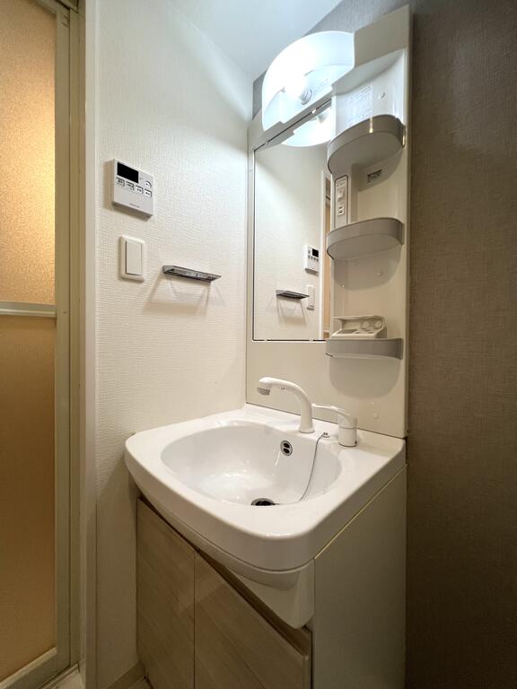 洗面設備　シャワー付き洗面化粧台で朝のお支度もバッチリです