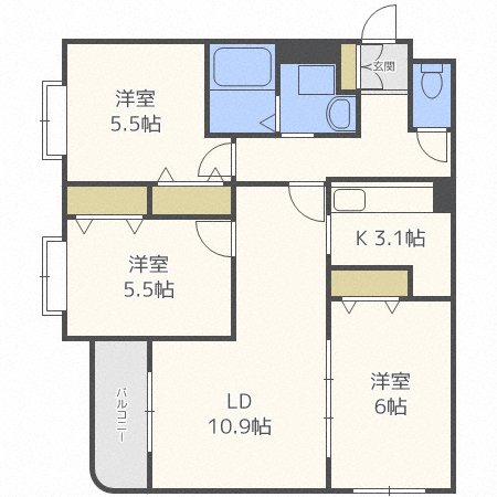 札幌市中央区南十一条西のマンションの間取り