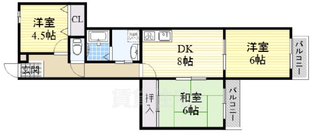 豊中市永楽荘のマンションの間取り