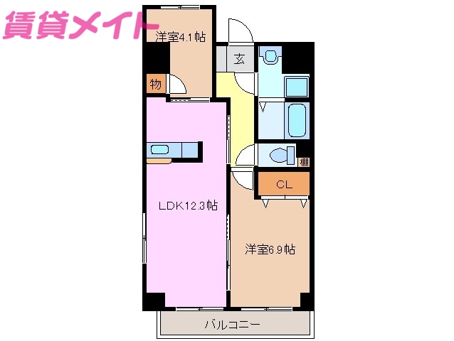 【津市広明町のマンションの間取り】